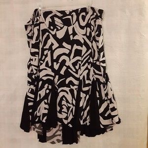 Womens 1X Black & White Abstract High-Lo Midi Skirt Polyester-Spandex Stretchy!!